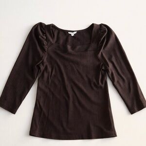 Girl’s Square Neck Ribbed Top in Black